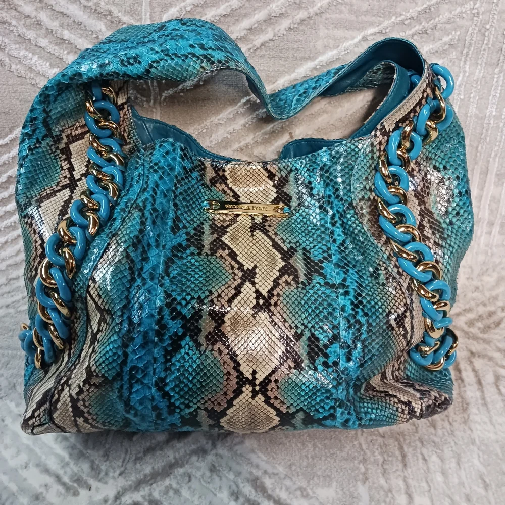 Michael Kors Turquoise/Beige/Brown Hobo Bag Python And Suede **